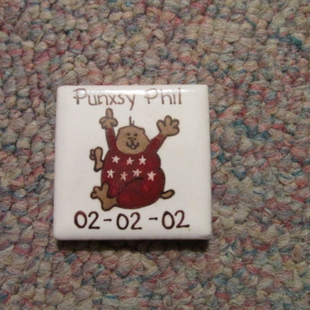 Punxsutawney Phil Groundhog Day hand painted mini tile